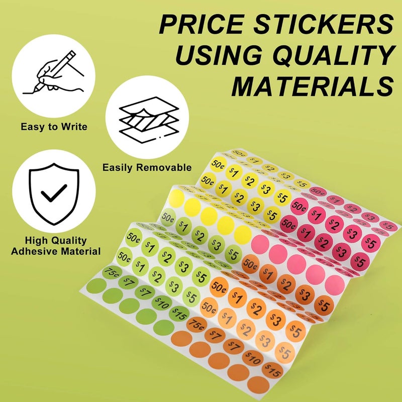 PJERASR 2800Pcs Garage Sale Price Stickers, 3/4 Inch Round Yard Sale Price Stickers, Removable Price Tag Labels for Yard Sales, Flea Markets, County Fairs & Retail Stores - Image 4